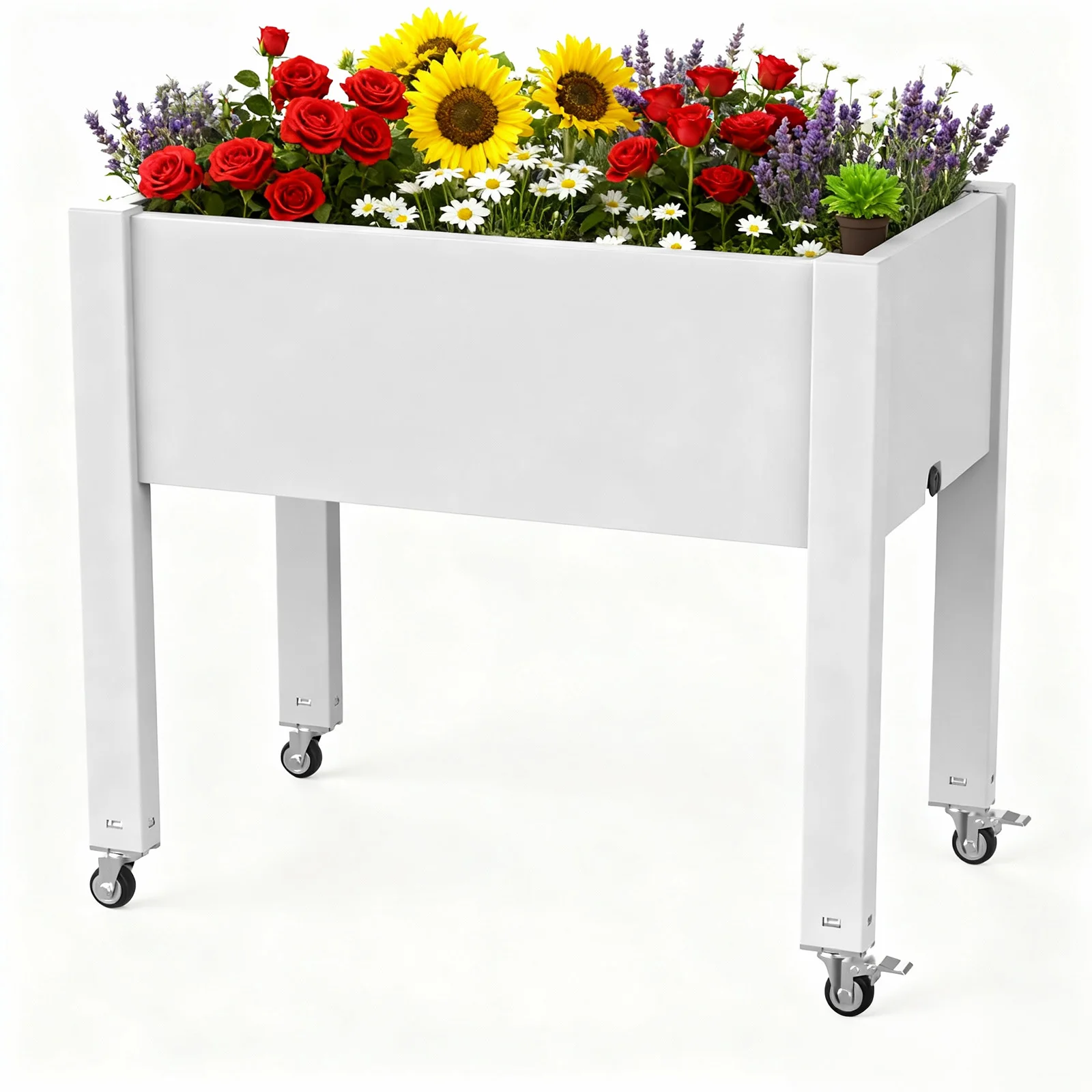 Elevated Raised Garden Bed with Rolling Wheels, Outdoor Freestanding Planting Stand for Flowers Vegetables Patio Backyard