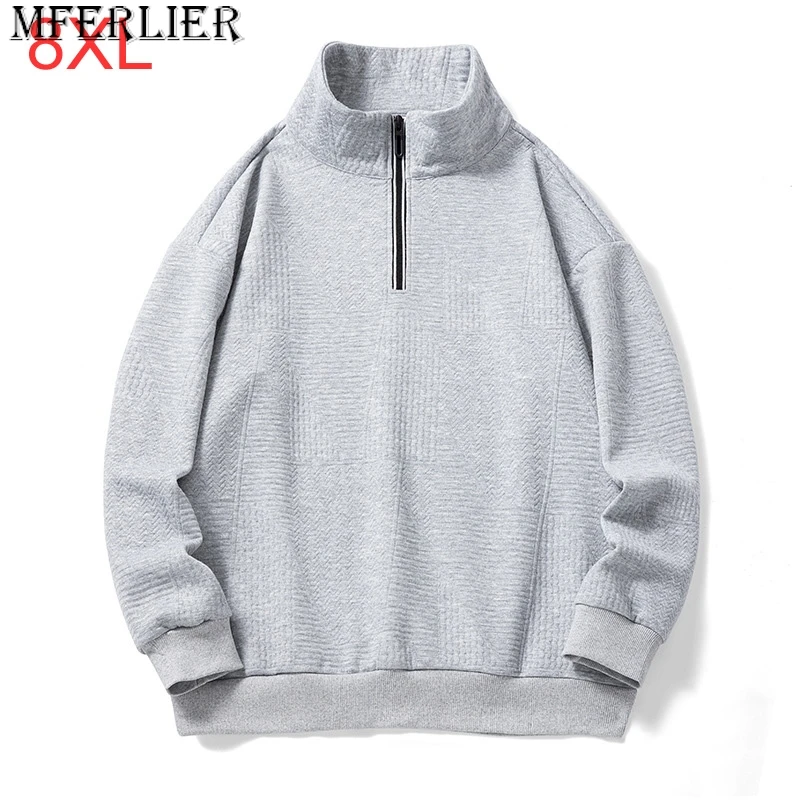 

Spring Autumn Season Plus Size Half Zipper Standing Neck Sweater for Trendy Fatty Loose Versatile Couple Solid Base 8XL 140KG