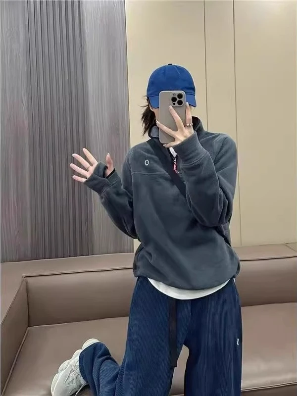 

plus Size 300 Pounds Double-sided Fleece Stand Collar Sweatshirt Women's Autumn Winter Loose Slimming Warm Long Sleeve Top