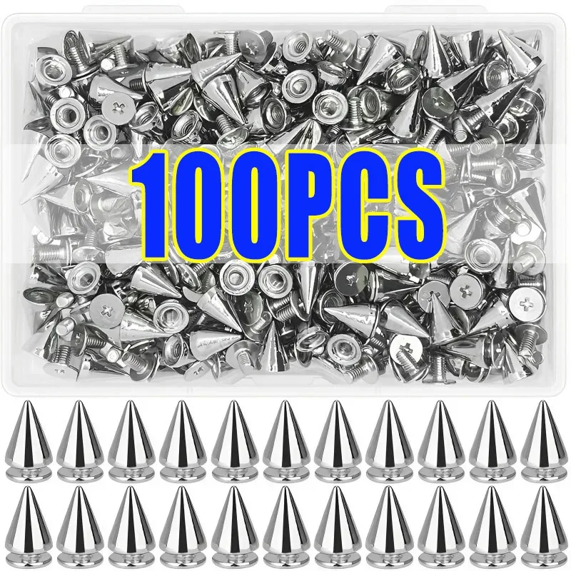 10/100pcs Punk Rivet Silver Cone Spikes Screwback Studs Craft Cool Rivets Bag Clothes Shoe Leather Belt DIY Handcraft Supplies