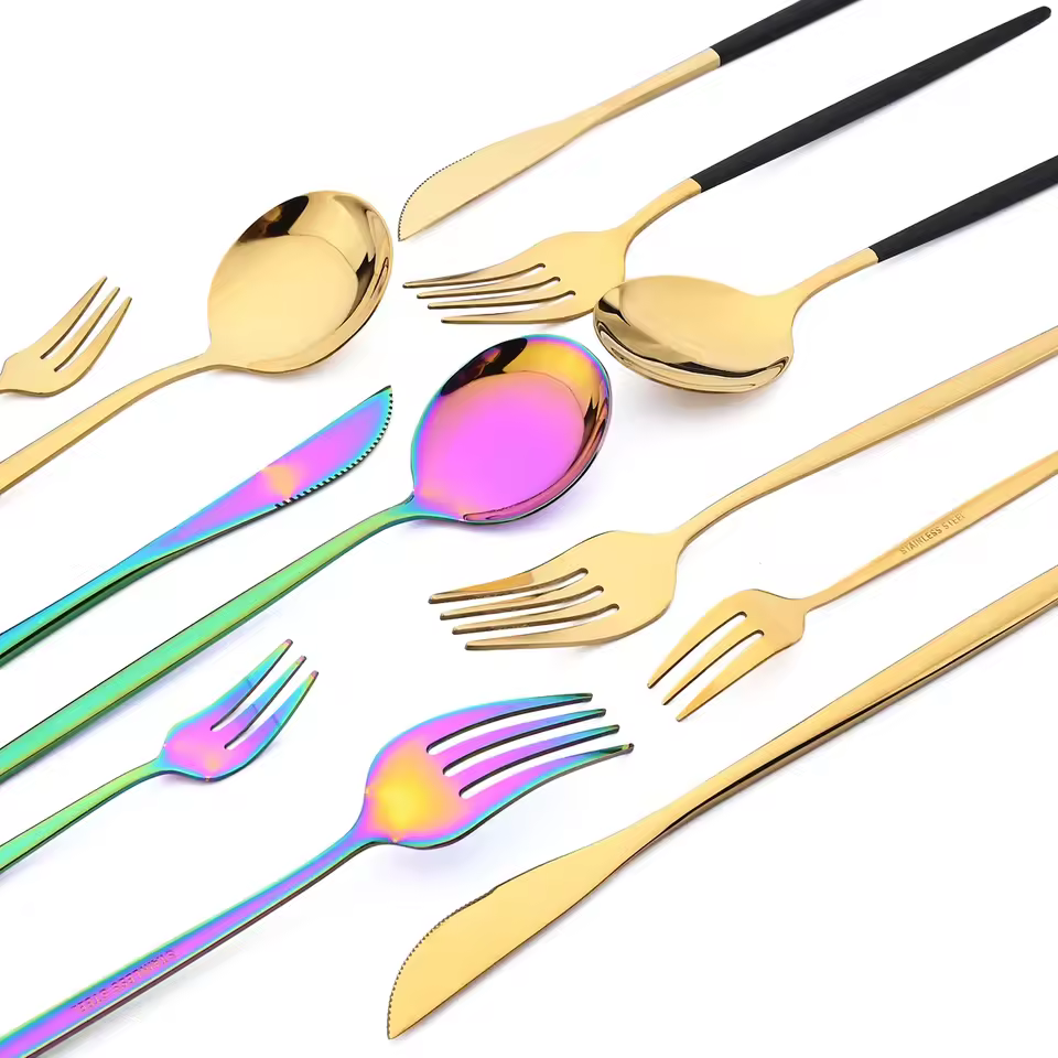 16Pcs 미러 골드 식기 세트