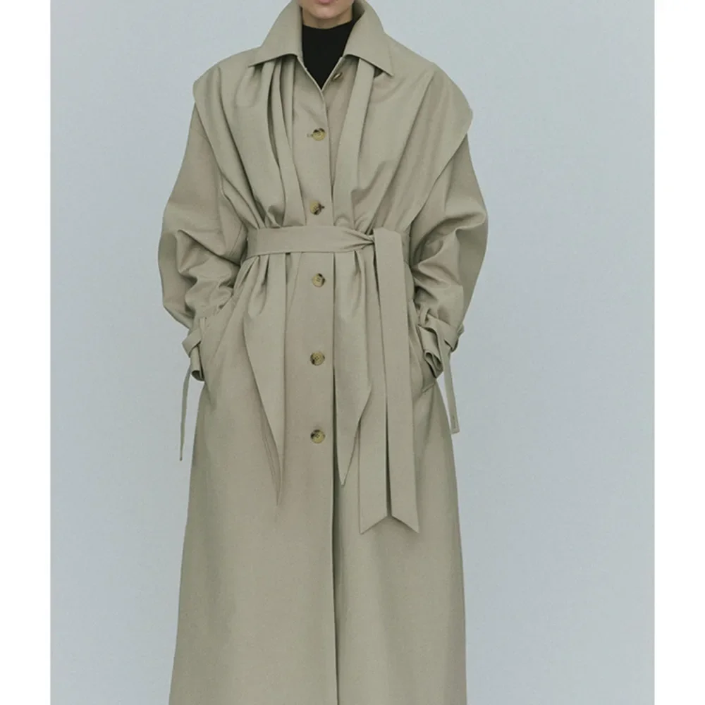 Women'S Vc * Belt Decorated Trench Coat Spring And Summer New Casual Commuting Loose Lapel Single-Breasted Trench Coat Jacket