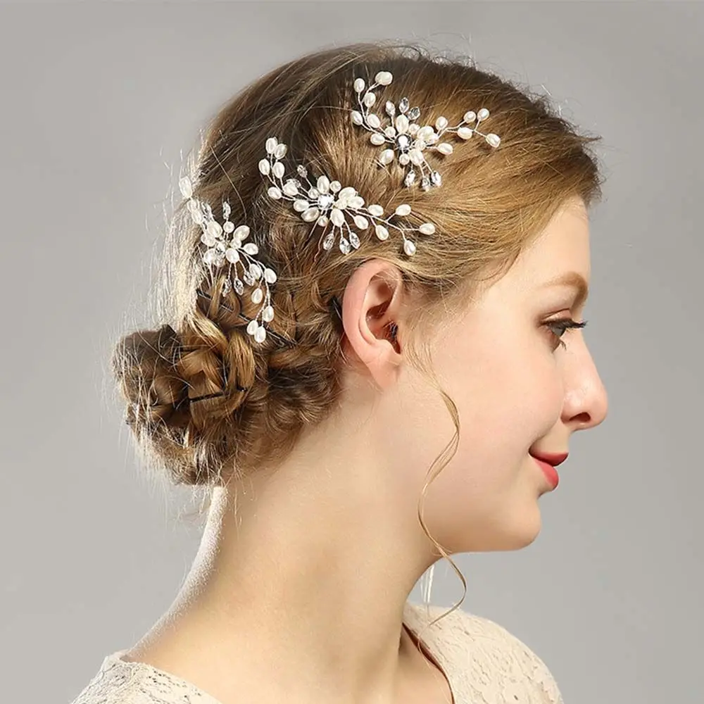 

Handmade Wedding Jewelry Simulated Pearl Women Rhinestone Headwear Hair Accessories Hair Fork Hairpin