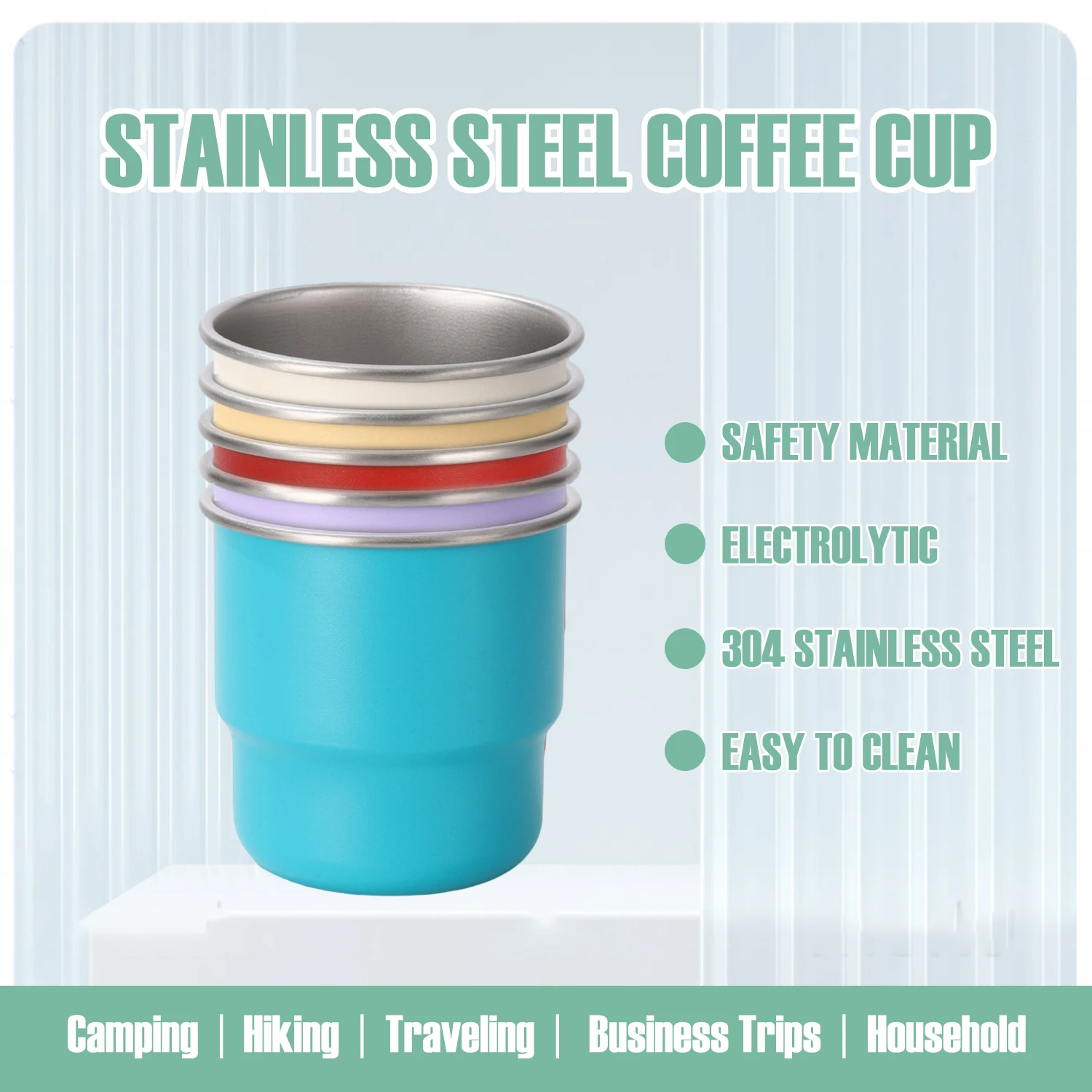 كوب قهوة من الفولاذ المقاوم للصدأ 304 - حافة ملفوفة بطبقة واحدة، كوب سفر محمول للاستخدام في الهواء الطلق، والتخييم، والنزهة، وكوب البيرة #1