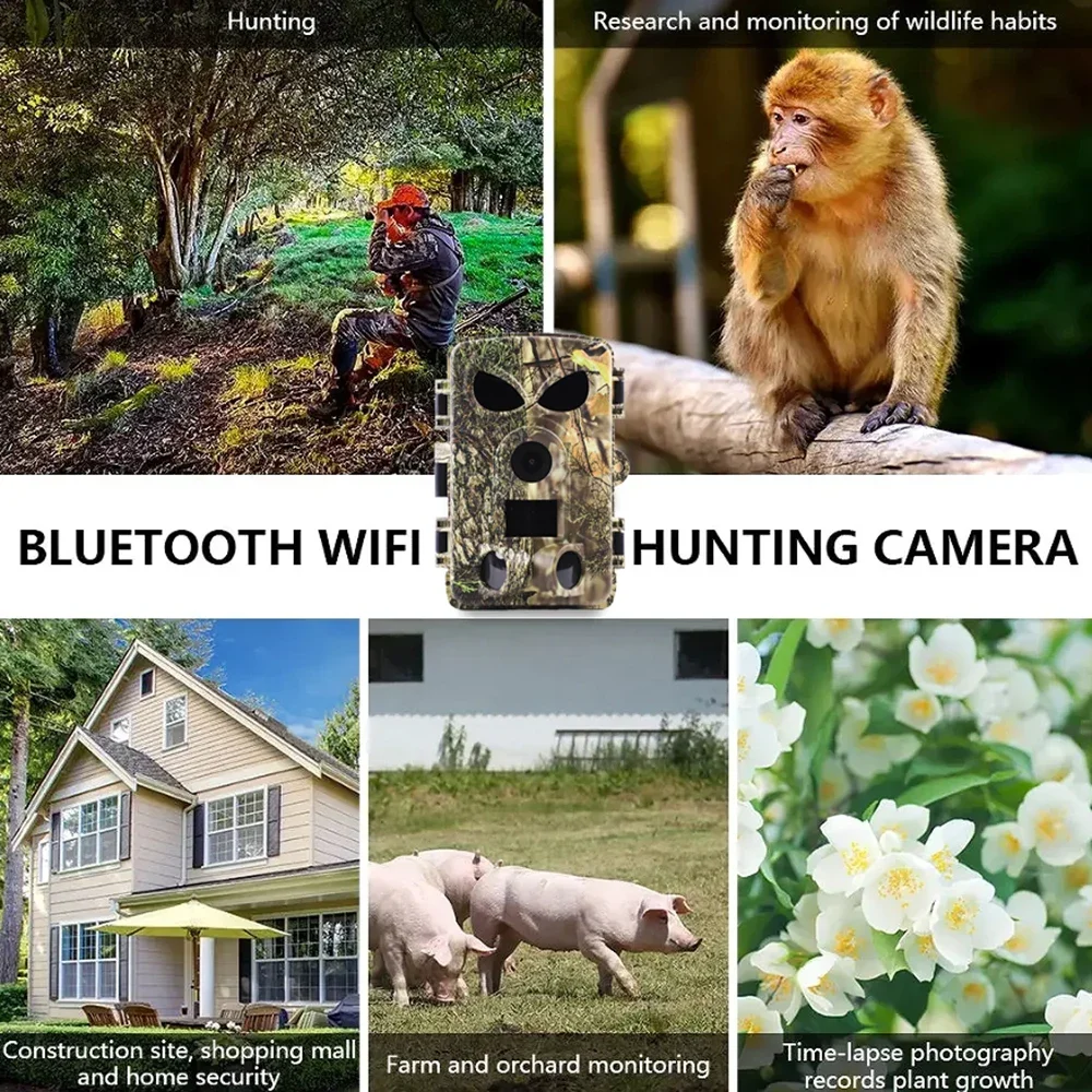 PR8000 Wifi 8K Video Recording Hunting Camera 60MP Photo IP66 Waterproof 120° Motion Wildlife Photo Traps for Outdoor Security