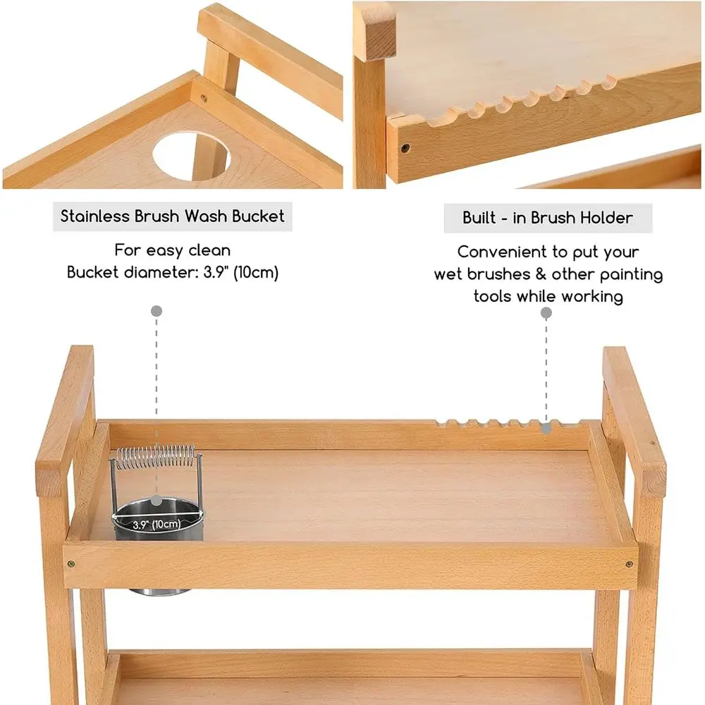3-poziomowy wózek na kółkach z drewna bukowego do przechowywania materiałów plastycznych, uniwersalny wózek studyjny na artykuły szkolne