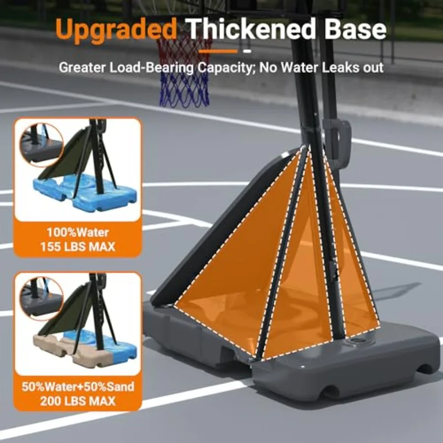 Outdoor and Indoor Basketball Hoop with 8-Level Adjustable Height from 4.4 to 10 Feet 45-Inch Shatterproof PC Backboard Durable
