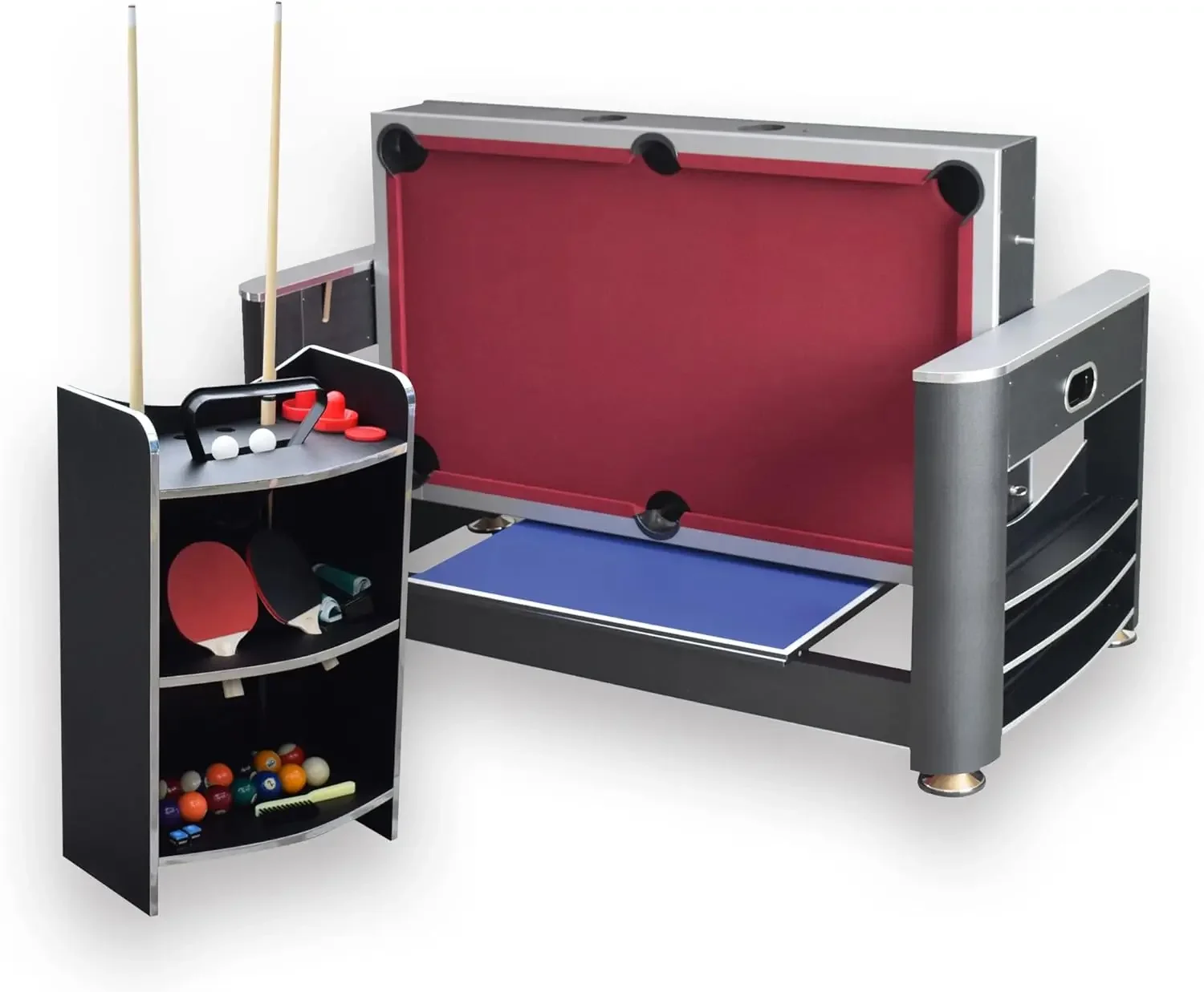 Threat 6-ft 3-in-1 Multi Game Table with Billiards, Air Hockey, and Table Tennis