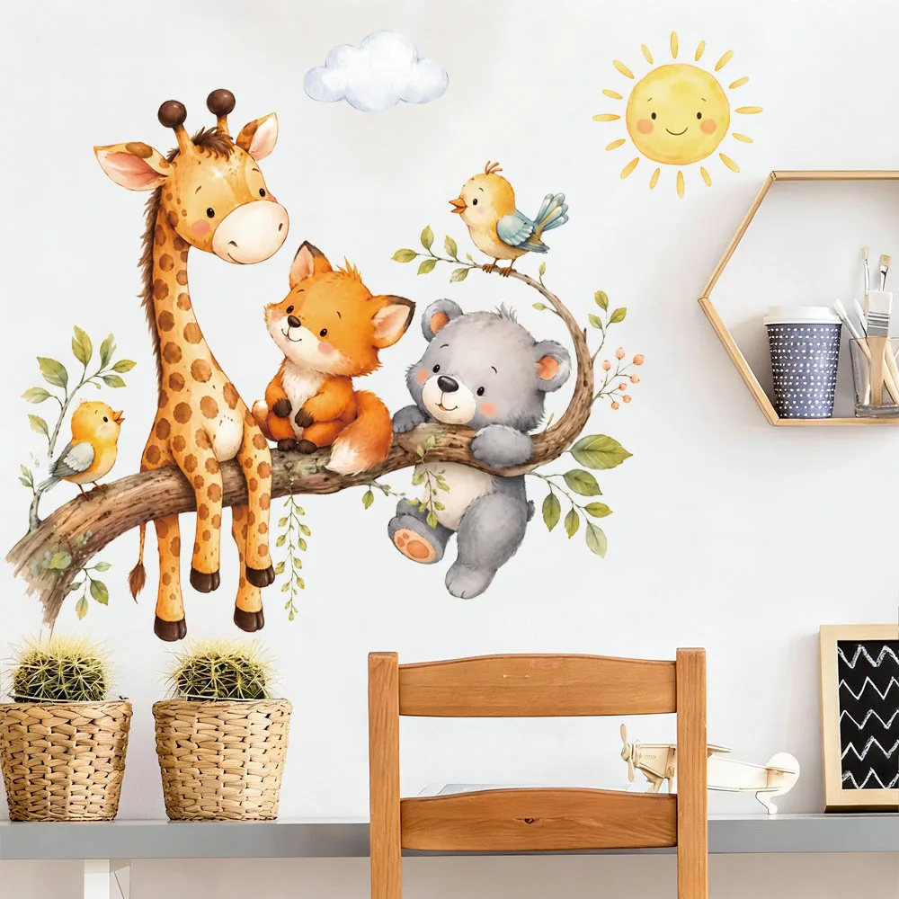 Niedliche Waldtiere Wandaufkleber für Kinderzimmer, Kinder, Jungen, Mädchen, Babyzimmer, Dekoration, Kinderzimmer, Tapete, Vinyl, Elefant, Löwe – Detail 20