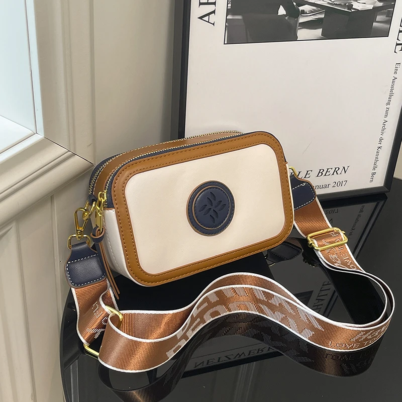 

High Quality PU Leather Wide Strip Casual Square Bag Women Shoulder Bag Small Camera Bag Vintage Female Cross Body Bag