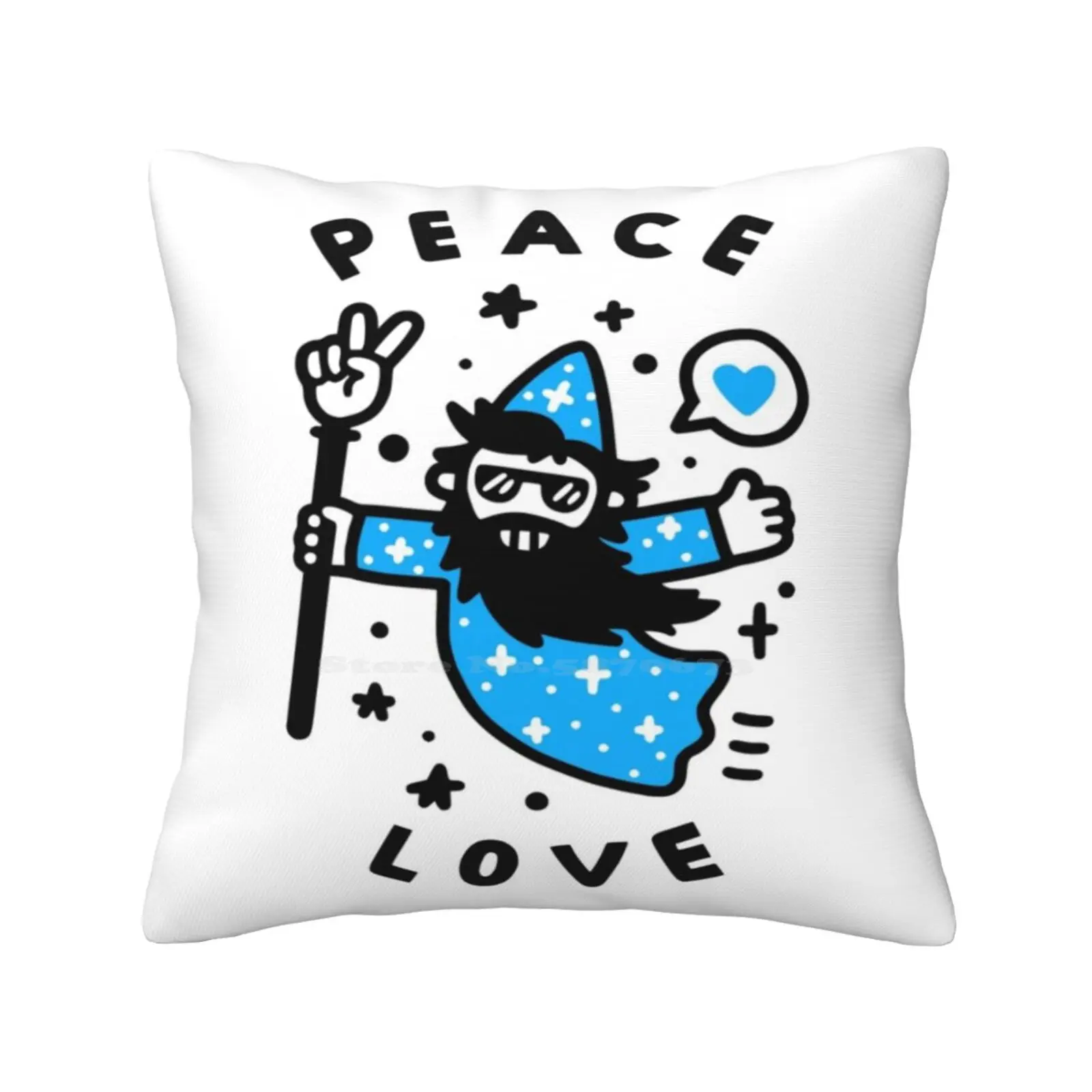 Coolest Wizard Bedroom Office Hug Pillowcase Hippie Cool Cute Magical Stars Peace Out Peace And Love Blue White Black Fly Sky