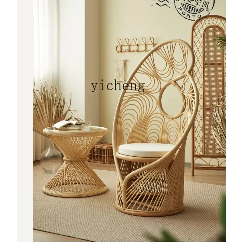 DSA  Nordic retro natural rattan chair handmade backrest rattan chair balcony leisure homestay simple modern large apartment