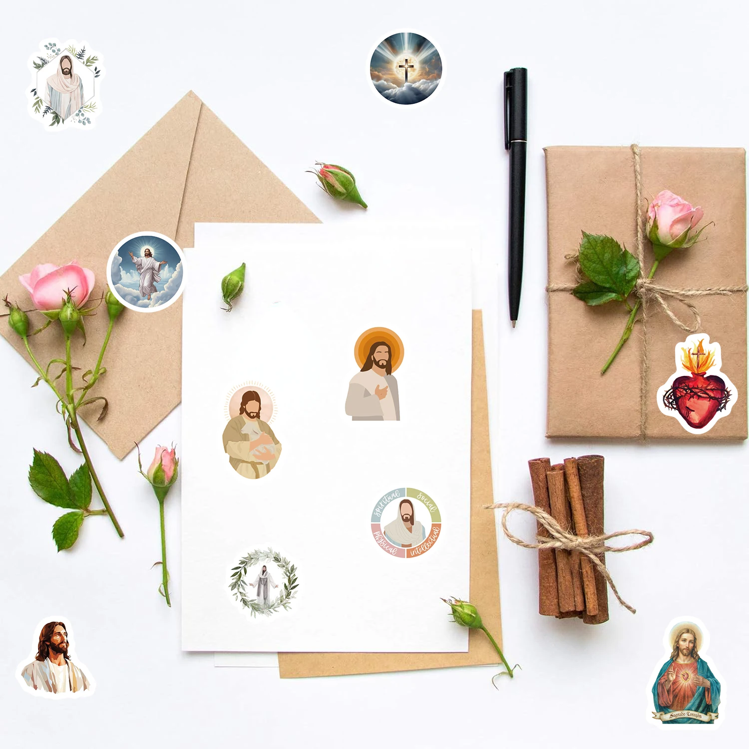 500 STKS Religieuze Jezus Stickers Esthetische Cartoon PVC Decal Roll voor Flessen Laptops Telefoons Skateboards Scrapbooking Sticker