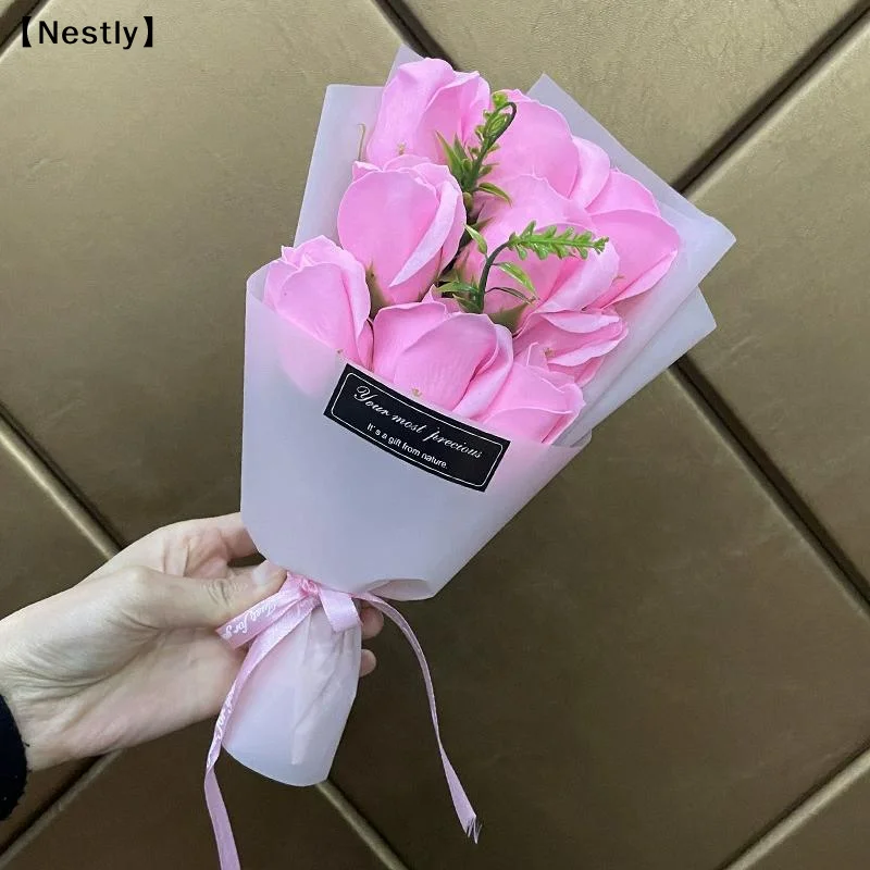 9 Köpfe Seifenblumen-Rosenstrauß, künstliche Blumen für Weihnachten, Hochzeit, Geburtstag, Valentinstag, DIY-Heimdekoration〔Nest〕 – Detail 4