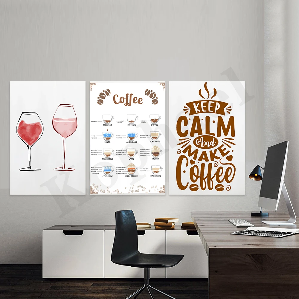 Coffee Recipes Wine Glasses Keep Calm Brew Coffee. Gifts For Coffee Lovers. Art Poster For Home Wall Decor