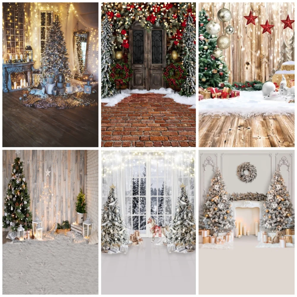 

Christmas Backdrop Xmas Tree Gifts Wood Floor Baby Kids Family Portrait Photography Background Decor Poster Photo Studio Props