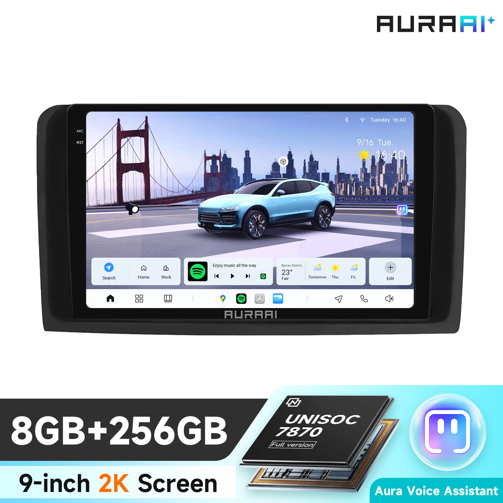 AURAAI X100 Android 13 Autoradio für Mercedes ML W164 X164 ML350 ML300 GL500 ML320 ML280 GL350 Smart Carplay Dual-Mikrofon ADAS 360-Kamera 2K-Bildschirm UIS7870