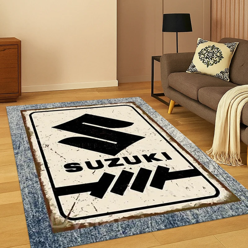 Vintage Car S-Suzuki Racer MOTO  Area Rug Large,Carpet Rug for Living Room Bedroom Sofa Doormat Decor,Non-slip Floor Mat Gift
