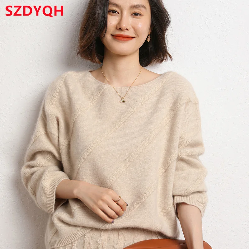 

2023 Autumn Winter Women 100% Cashmere Sweater O-Neck High Quality Thicken Warm Pullover Female Loose Large Size Knitted Jumper