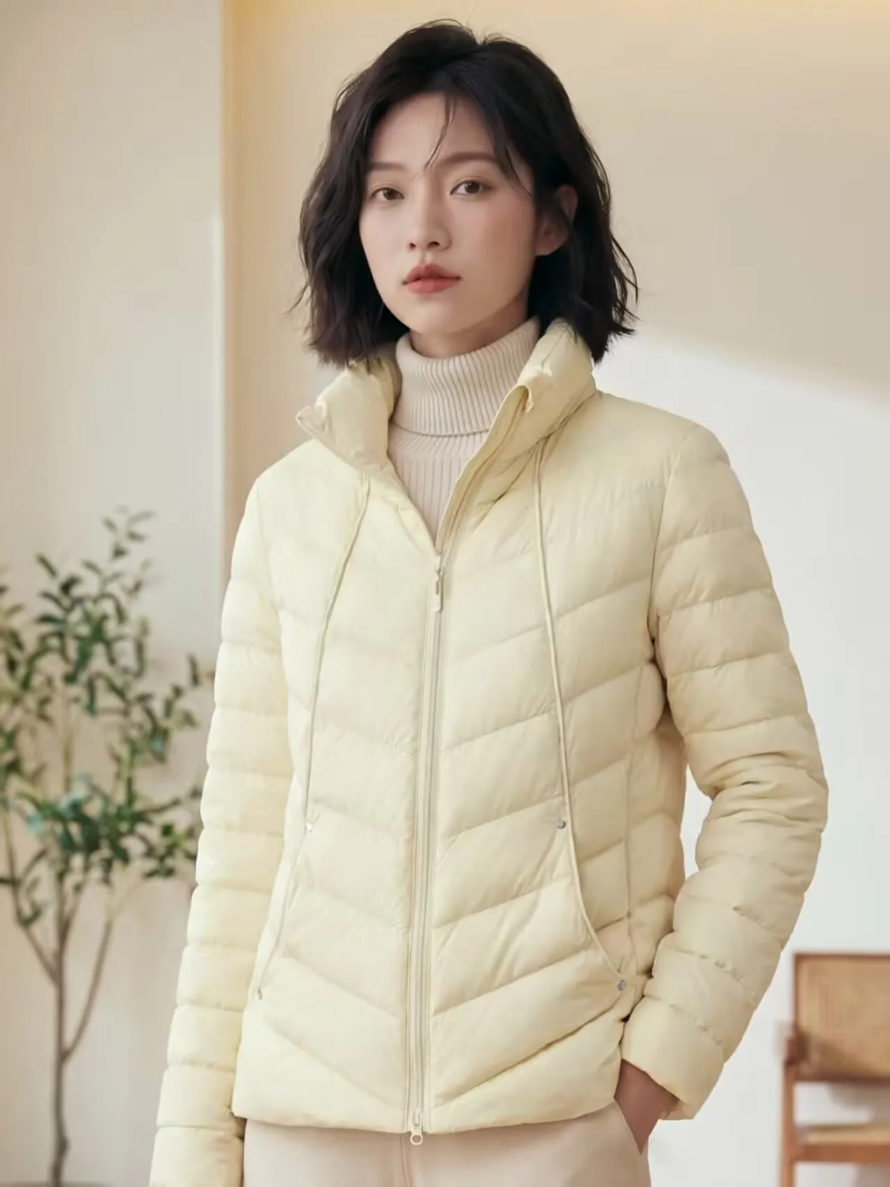 Winter Soft Lightweight Slim Down Jacket Women White Duck Down Stand Collar Warm Outwears Female Double Zipper Quilted Jacket