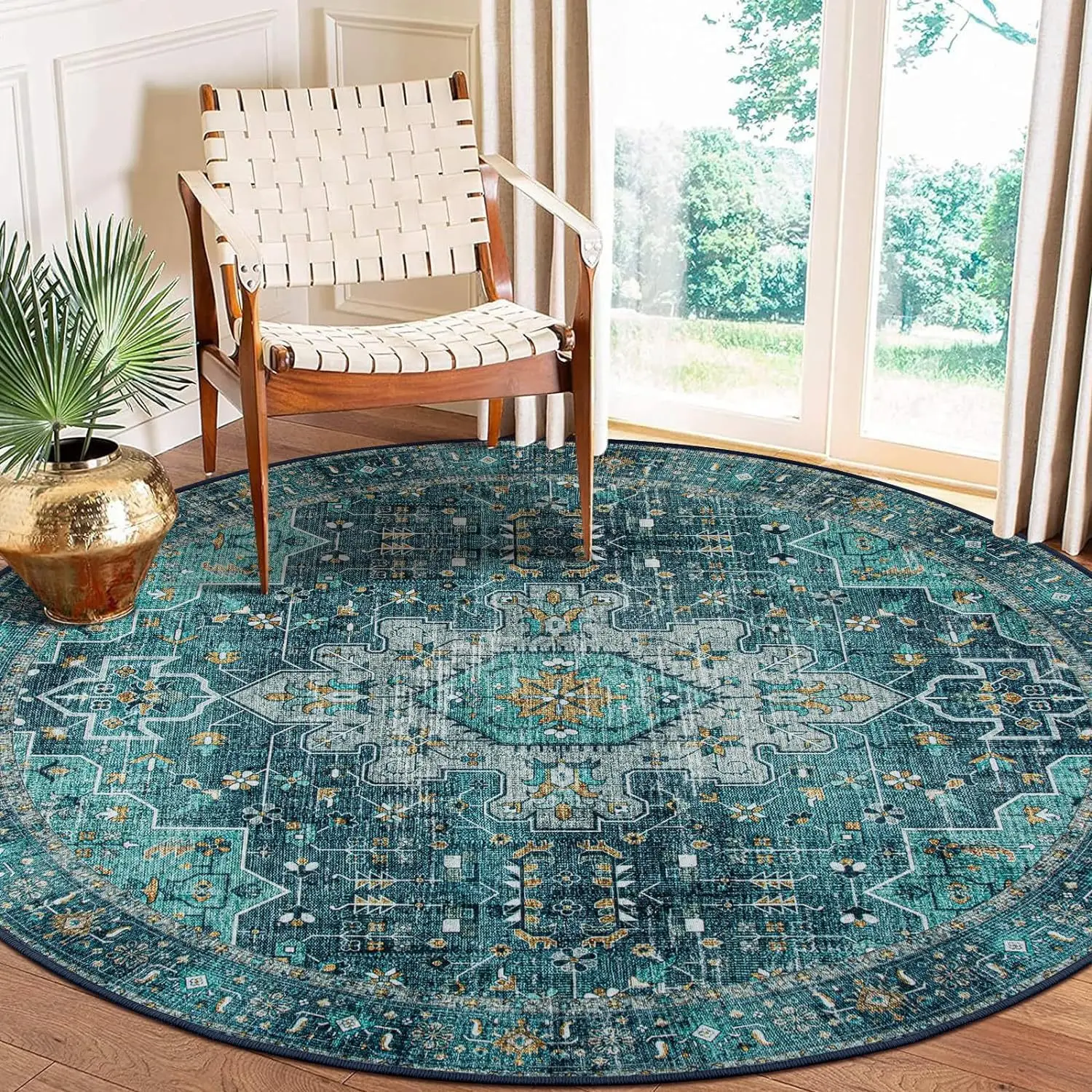 Persian Retro Easy Clean Living Room Round Carpet Foldable Lint-free Luxury Bedroom Rug Non-slip Soft Coffee Tables Chairs Mat