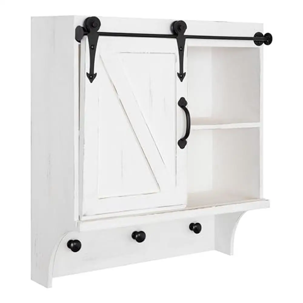 Wall Mounted Farmhouse Mail Organizer with 2 Shelves and 3 Knobs Entryway Bathroom Living Room Storage Solution 18x8x20 White