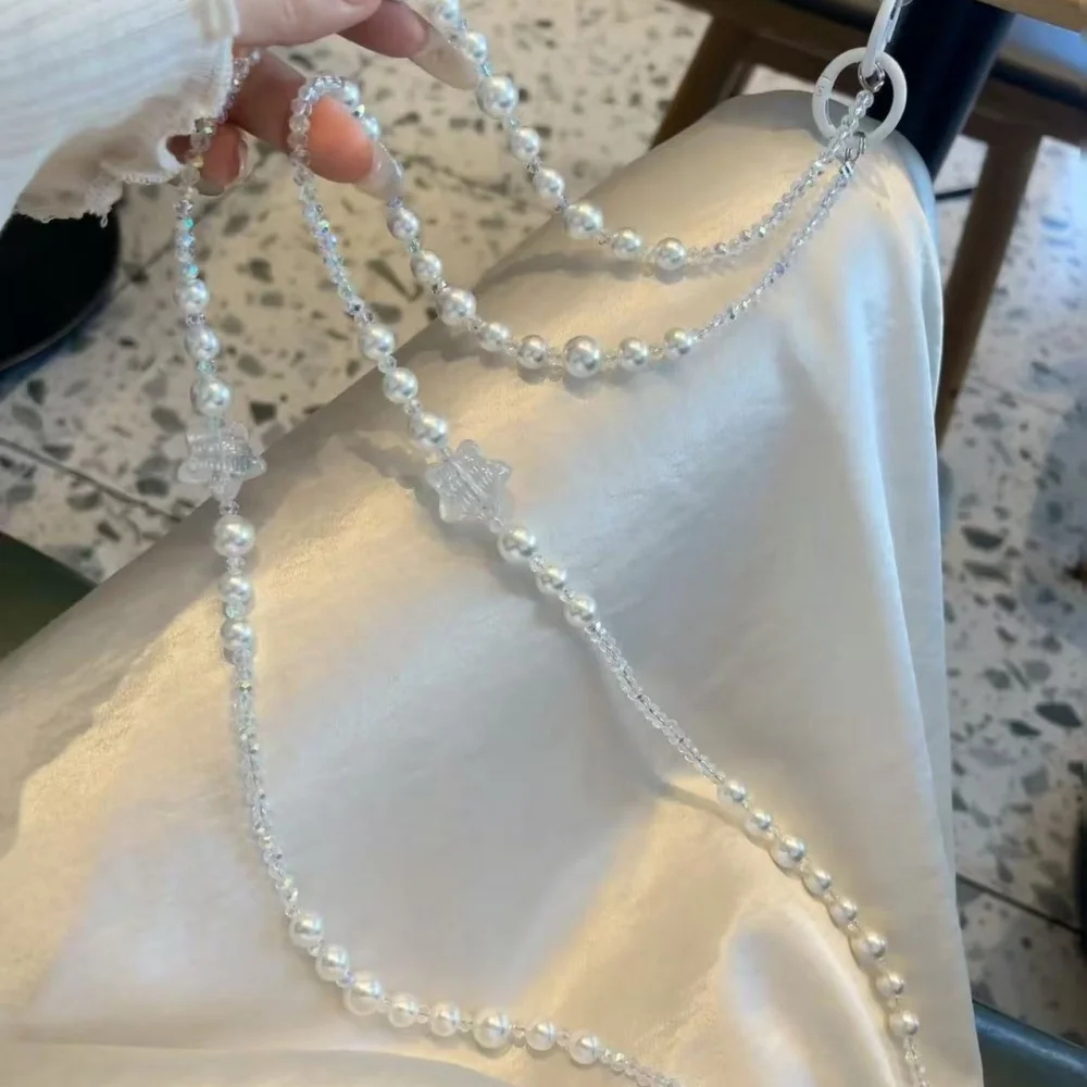 

[Sll] Shiny white star pearl mobile phone chain crossbody can be carried, super good-looking chain, crystal strap lanyard