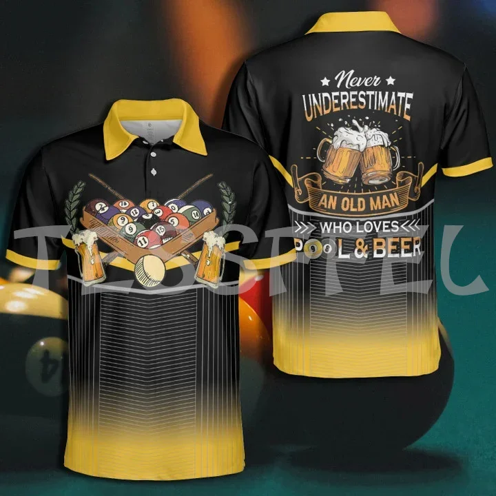 Custom Name Billiards Sports Beer Game Player Retro 3DPrint Summer Tattoo Harajuku Polo Shirts Jersey Streetwear Short Sleeves L