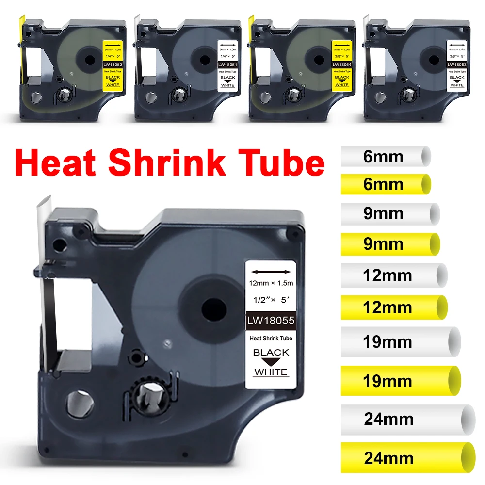 Labelwell 18051 18052 18053 Compatible Dymo Rhino Industrial Heat Shrink Tubes 18055 18056 18057 for Dymo Rhino 4200 5000 5200