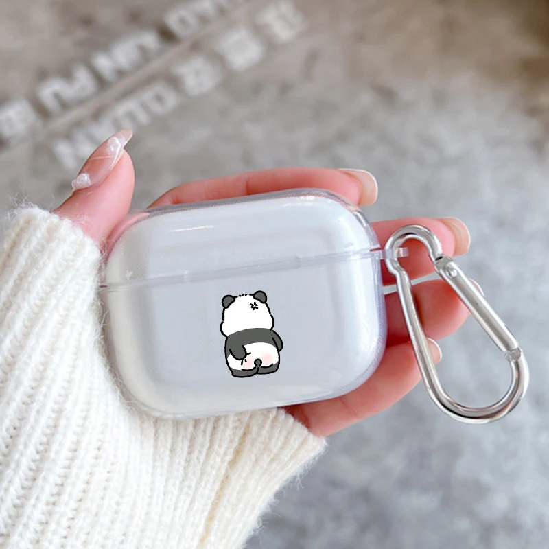 Earphone Case For Airpods 4 3 2 1 Pro3 Pro2 Shockproof With Keychain For Airpods 4 Clear Cover Cartoon panda