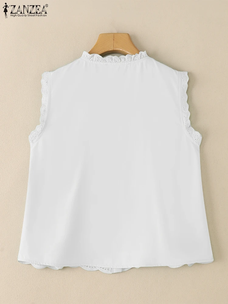 Mode Vakantie Tanks Tops 2025 ZANZEA Zomer Camis Vrouwen Mouwloze Kant Gehaakte Blouse Casual Solid Losse Strand Shirt Oversize