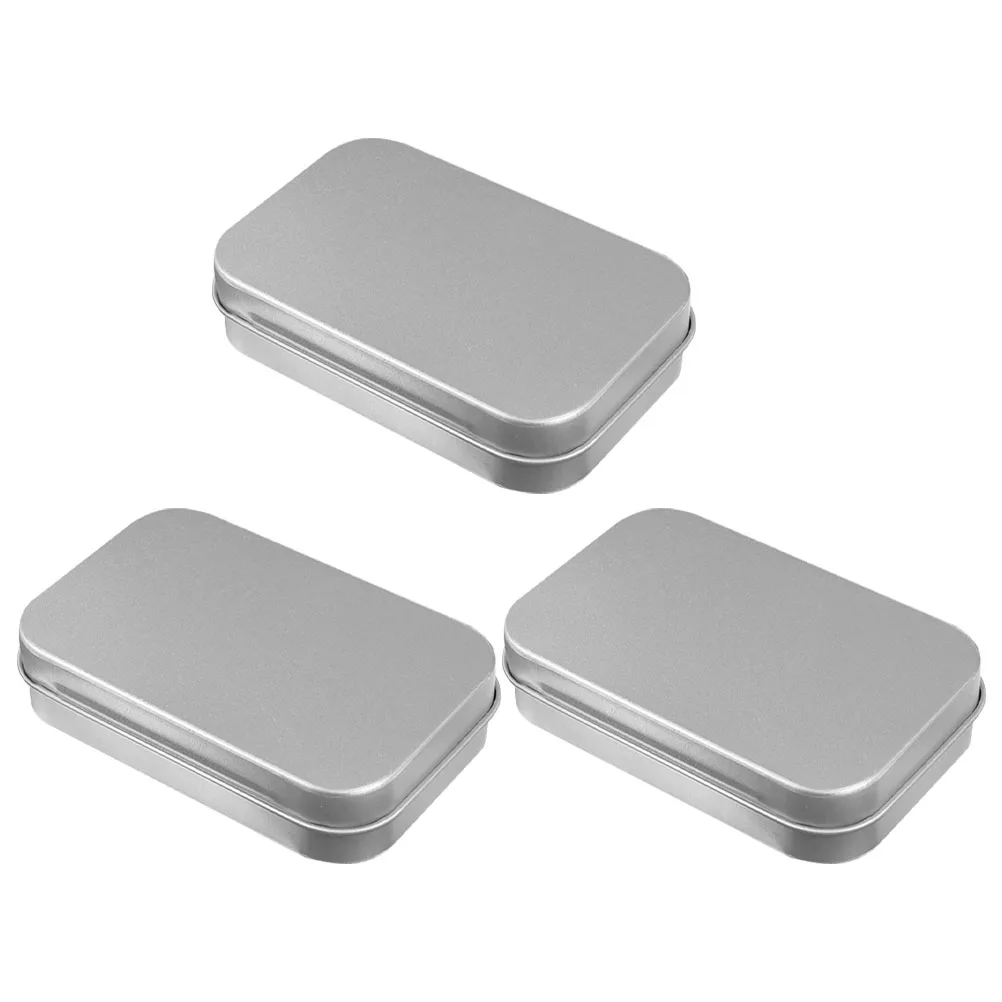 

3pcs Tinplate Storage Silver Empty Tin Box Tins Lids Rectangular Metal Containers Metal Tin Box for Small Items