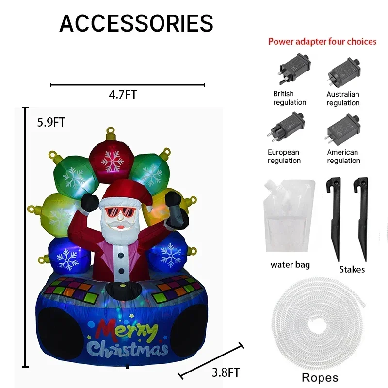 Juguete inflable de 5,91 pies para DJ, Papá Noel, luces LED, adornos de decoración, suministros de regalos, decoraciones inflables para patio, decoración de patio de Navidad