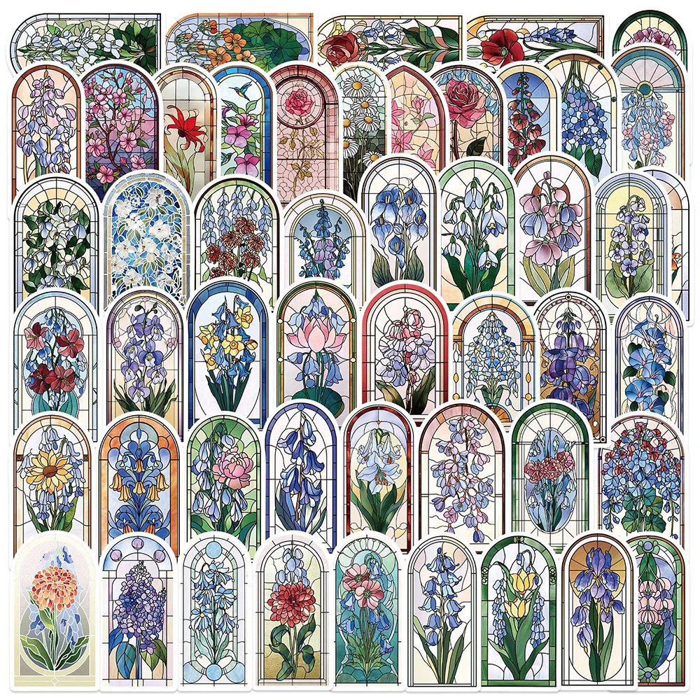 10/30/50pcs Vintage Colorato Finestra di Vetro Fiore Adesivi Cartoon Graffiti Decalcomanie Bagagli FAI DA TE Cancelleria Estetica Adesivo Decor