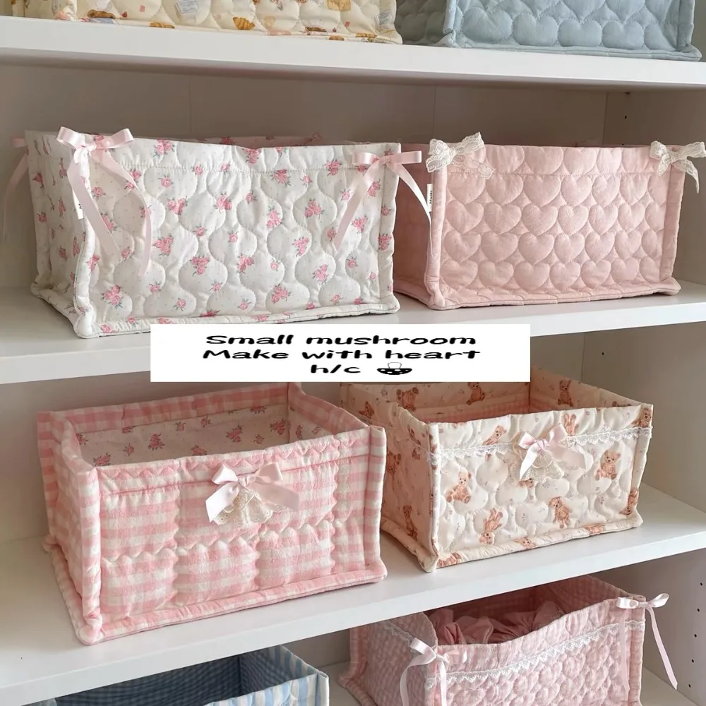 1PC Square Storage Basket Desktop Organizer Storage Basket Home Decoration Korean Quilted Storage Basket Cute Storage Frame