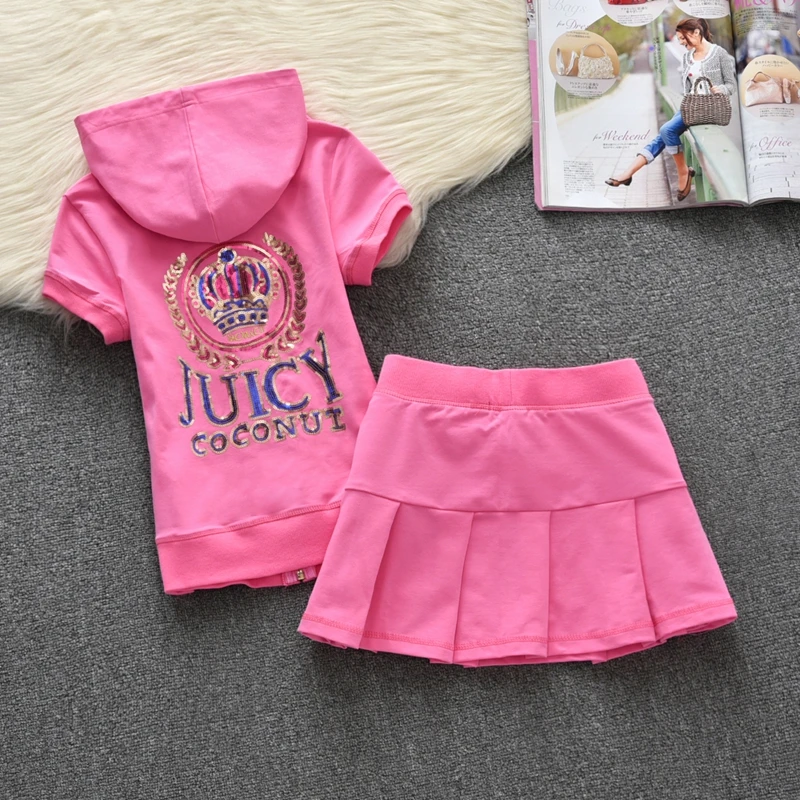 

Fashion Brand Summer Pure Cotton Casual Sports Suit Women's Embroidered Tennis Suit Skirt Short Sleeved Hooded Running Suit