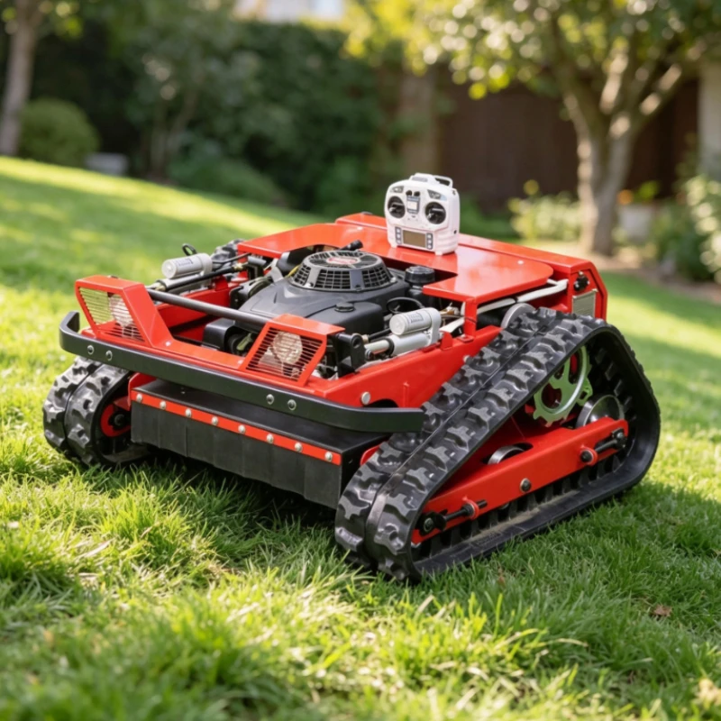 Remote Control Lawn Mower With Engine And Rubber Tracks For Slope And Orchard Grass Cutting