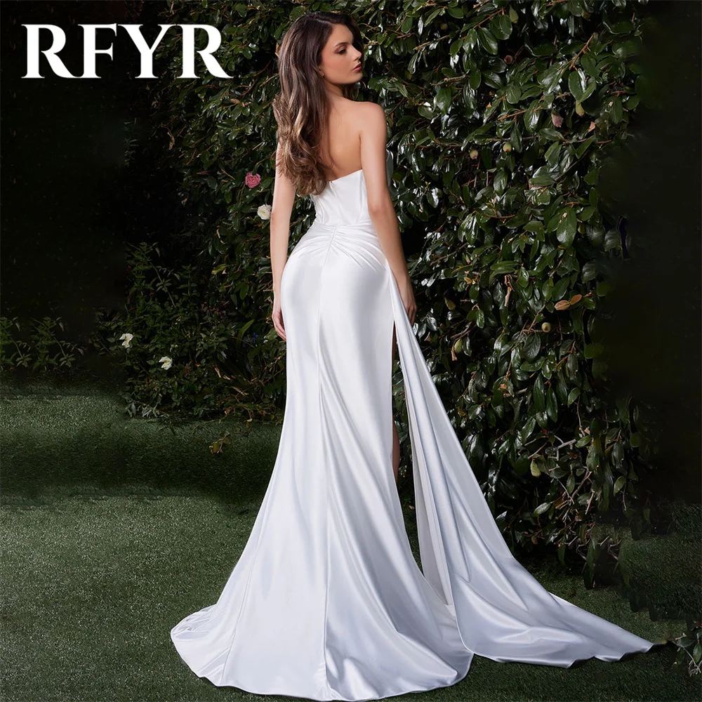 RFYR Dubai White Elegant Evening Dress Pleats Trumpet Arabic Israel Prom Dress Sleeveless V-neck Formal Party Gown Customized