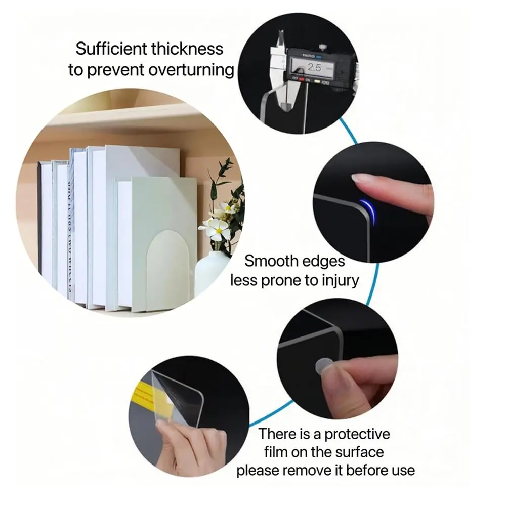 Accessories Acrylic Book Holder Clear Non-Skid Bookends Transparent Universal Desktop Organizer