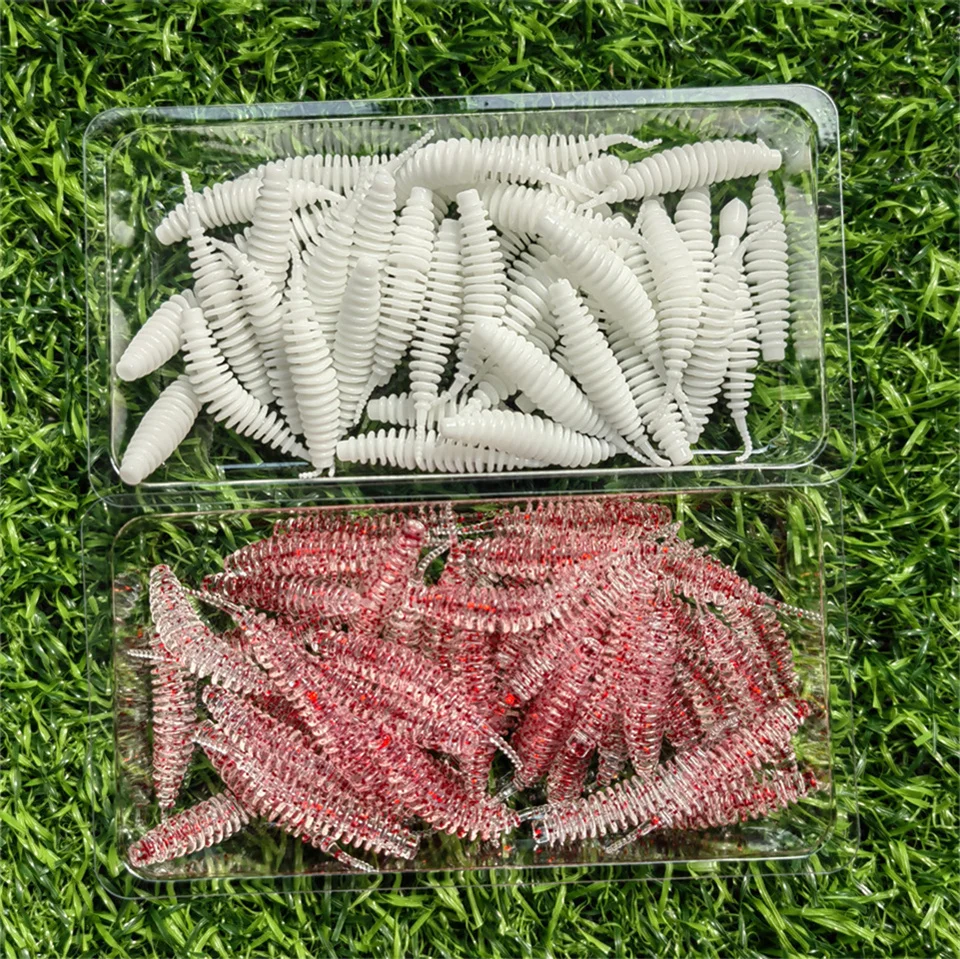 SWOLFY 100pcs New Fishing Tiny Worm Bait Lure Tanta 35mm 0.4g Leurre Peche Squid Fishing Tackle Bass Pike with Salts