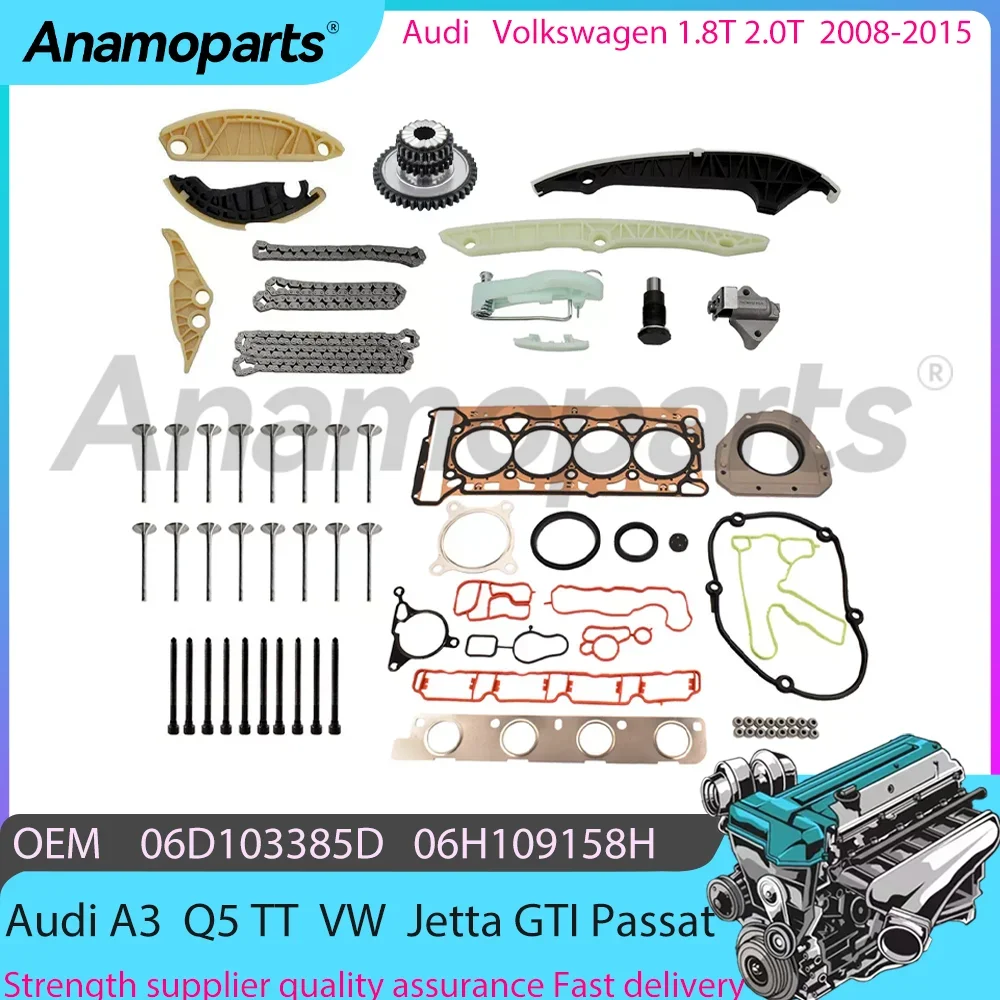 Engine timing chain Valve gasket assembly fits for 2008-2015 Audi A3 A4 Q5 TT VW Jetta GTI Passat CC GOLF 1.8T 2.0T 06K115225C