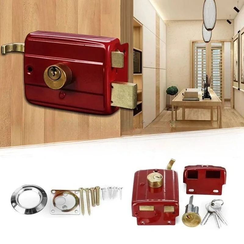 

Чугунная противоугонная внешняя дверь Ретро красные замки Несколько страховых замков Деревянный дверной замок Безопасность