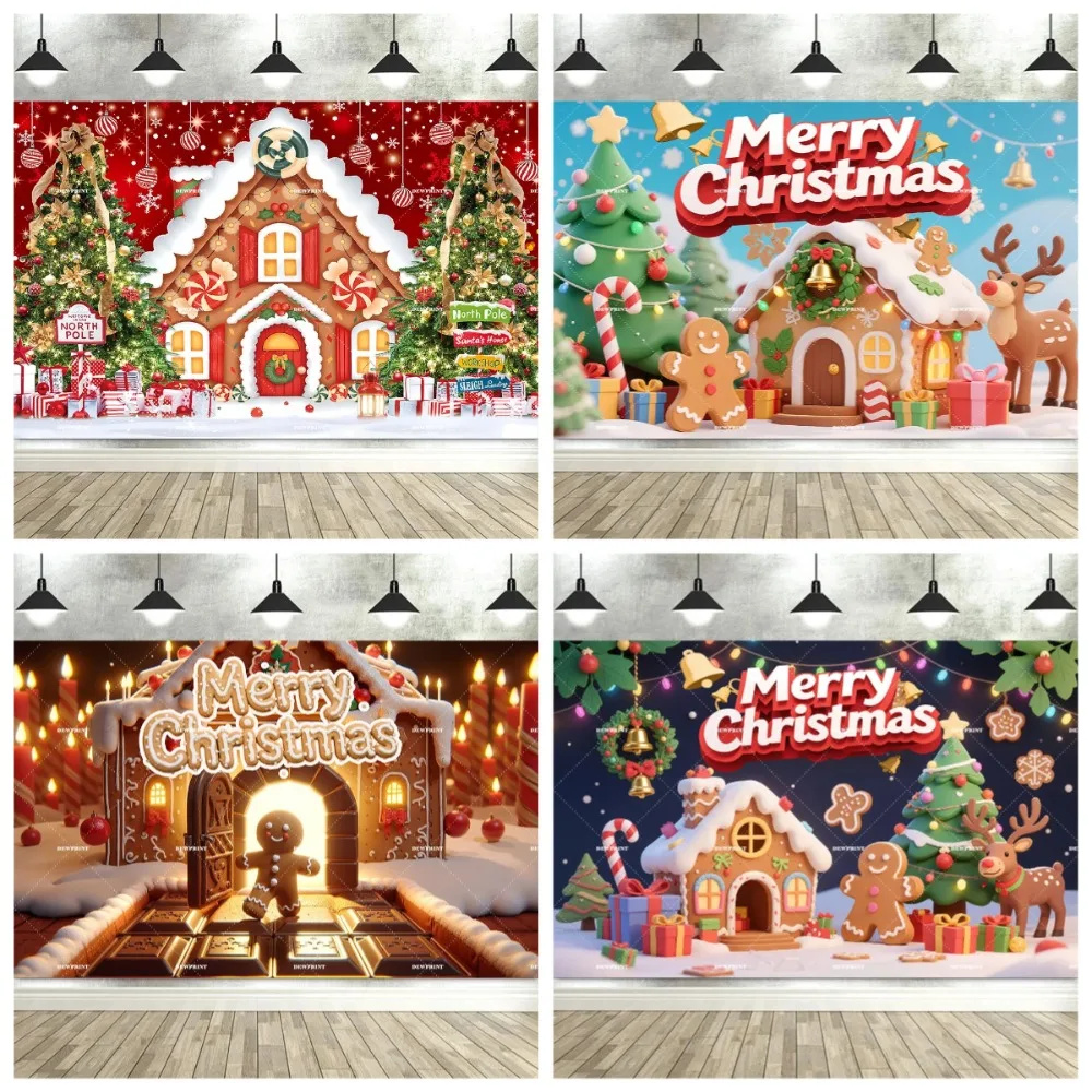 

Merry Christmas decoration shooting Backdrop, Christmas gingerbread candy house, children's photography studio shooting Backdrop