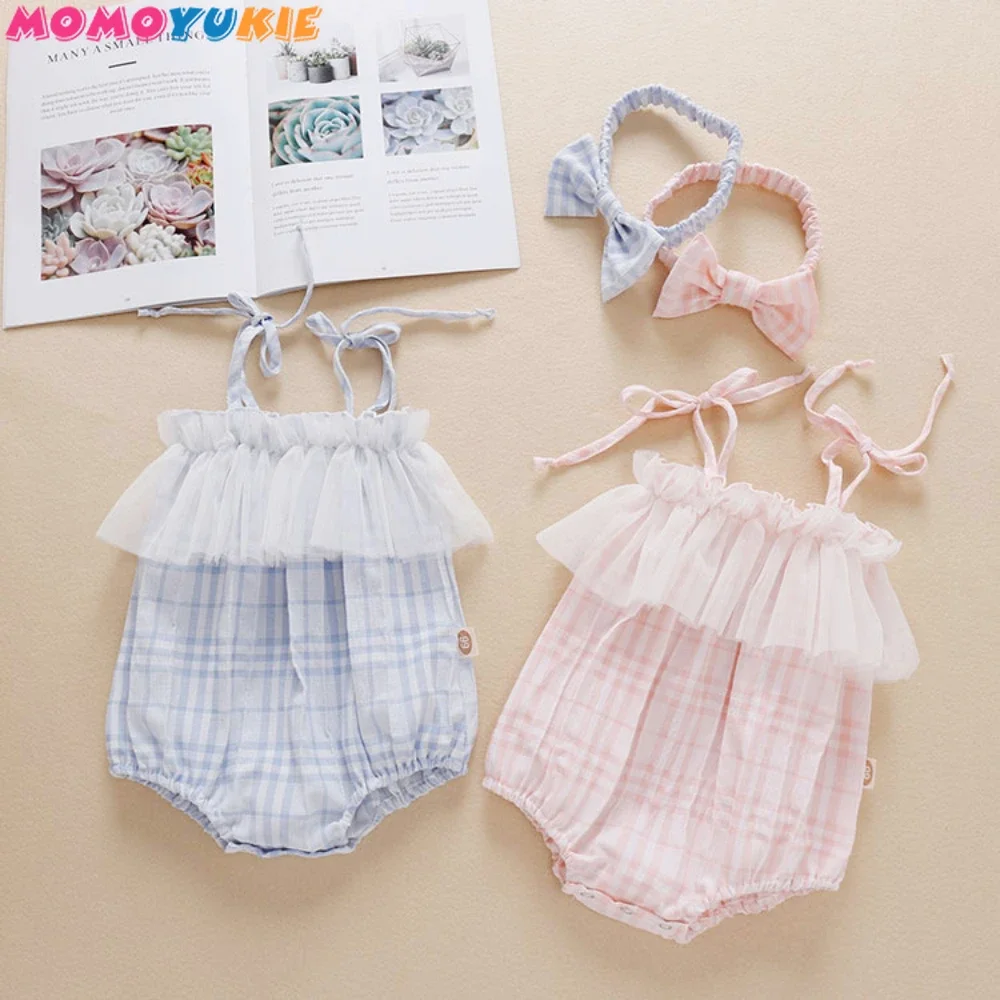 

Toddler Baby Girls Romper Summer Newborn Baby Girls Sleeveless Plaid Pure Cotton Rompers One-pieces Suspender Jumpsuits Outfits