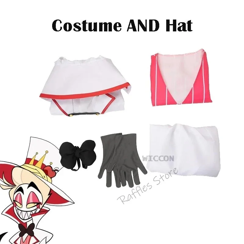 2025 New Anime Hazbin Lucifer Hotel Morningstar King Costume Wig Hat White Suit Cosplay Clothes Halloween Party Devil Su