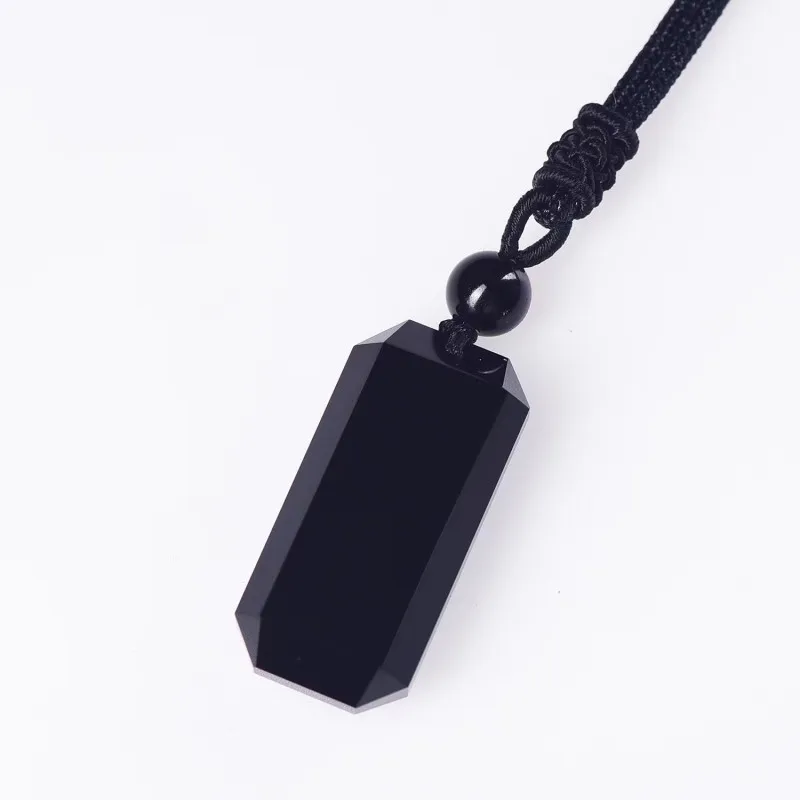 Wushi Safety Black Obsidian Stone Pendant Necklace For Women Men Rope Chain Student Gift Fashion Jewelry