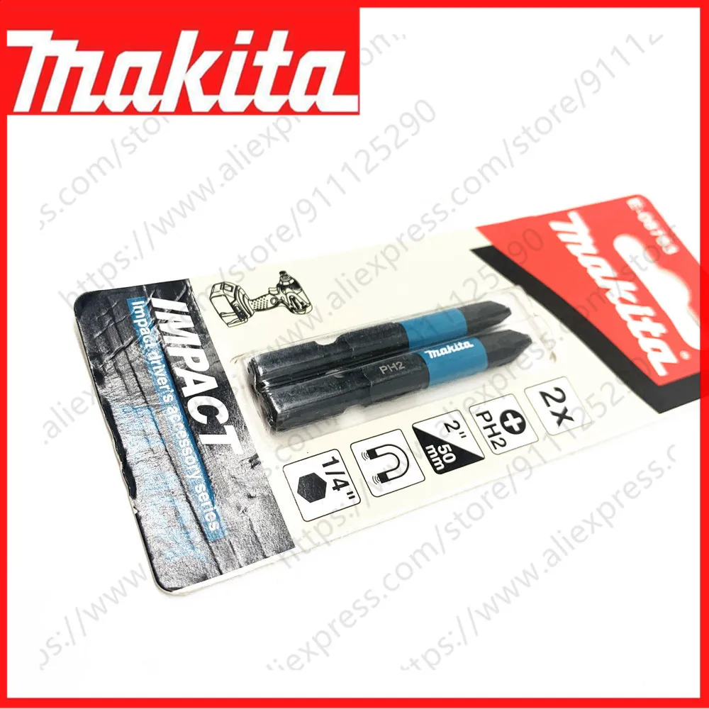 Makita E-08763 1/4 \'\'punte per cacciavite a percussione nere PH2 lunghezza 50mm 2 pezzi testa per cacciavite a croce magnetica