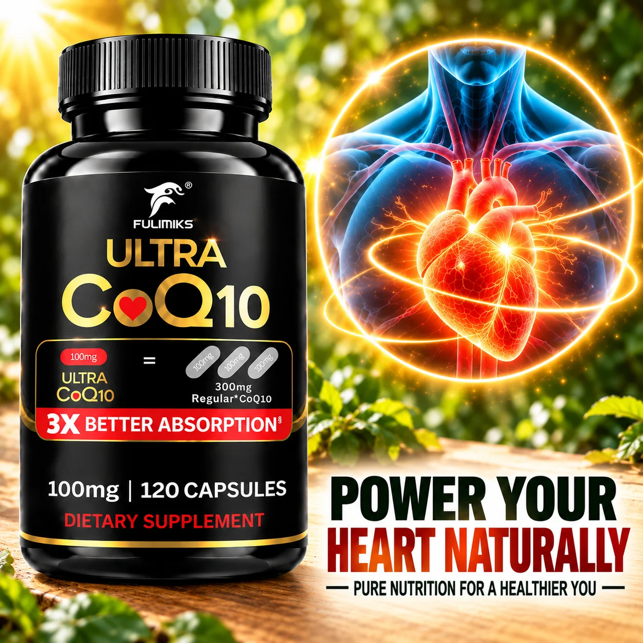 Ultra CoQ10 100mg Capsules, 3X Better Absorption Coenzyme Q10, Support Heart Cardiovascular, Blood Circulation & Vascular Health