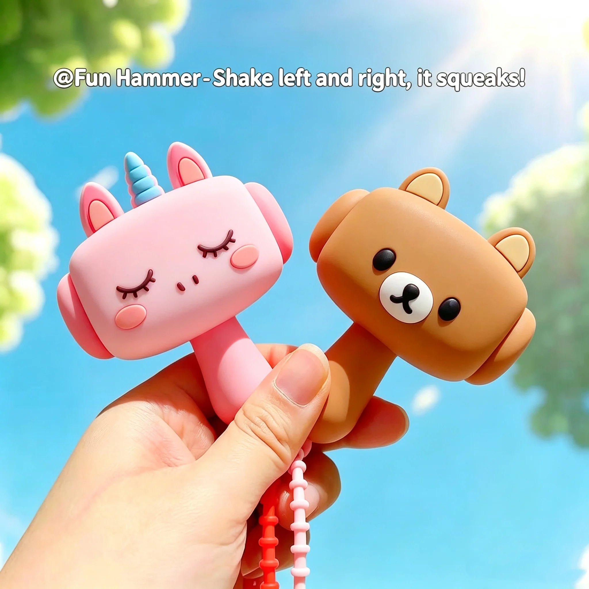 Cute Unicorn Stress Relief Shaking Creative Voice Hammer Bear Toy Keychain Car Key Pendant Schoolbag Pendant Holiday Small Gift