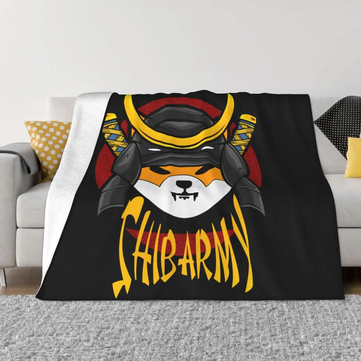 Shib Army Shiba Inu Coin Blankets Velvet SHIB Token Doge Crypto Coin Japanese Samurai Throw Blanket for Bedroom Sofa Bedspread